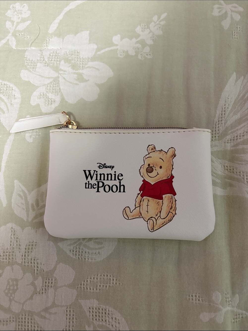 Disney Winnie the Pooh White Cosmetic Zip Pouch with Red Accent